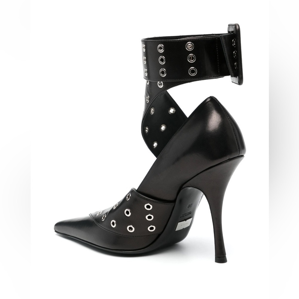 115MM Belted Leather Stiletto Heel Pumps in black
with Ankle Strap Size 39 - Picture 4 of 11